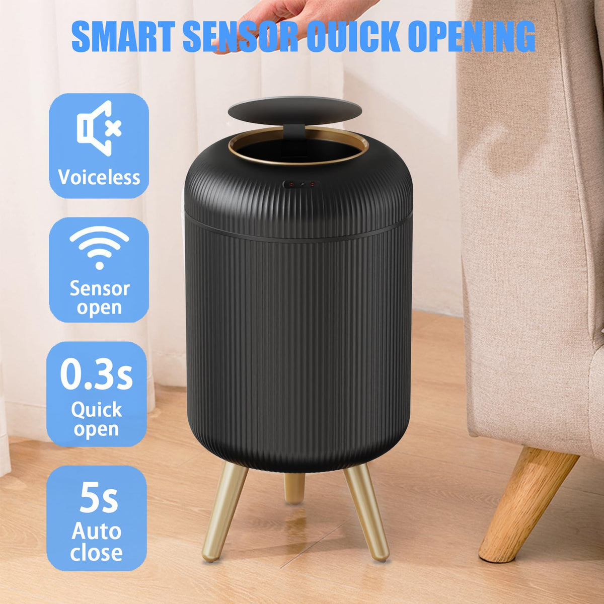 URALFA trash can lid closes silently to minimize noise