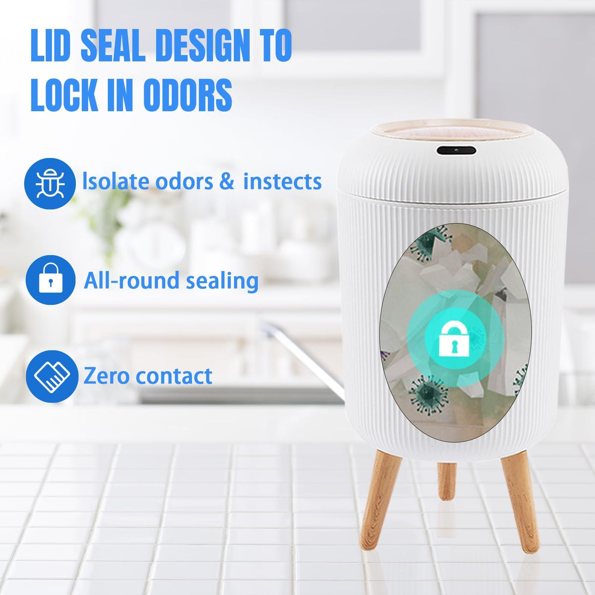 URALFA white trash bin with modern design complements any room
