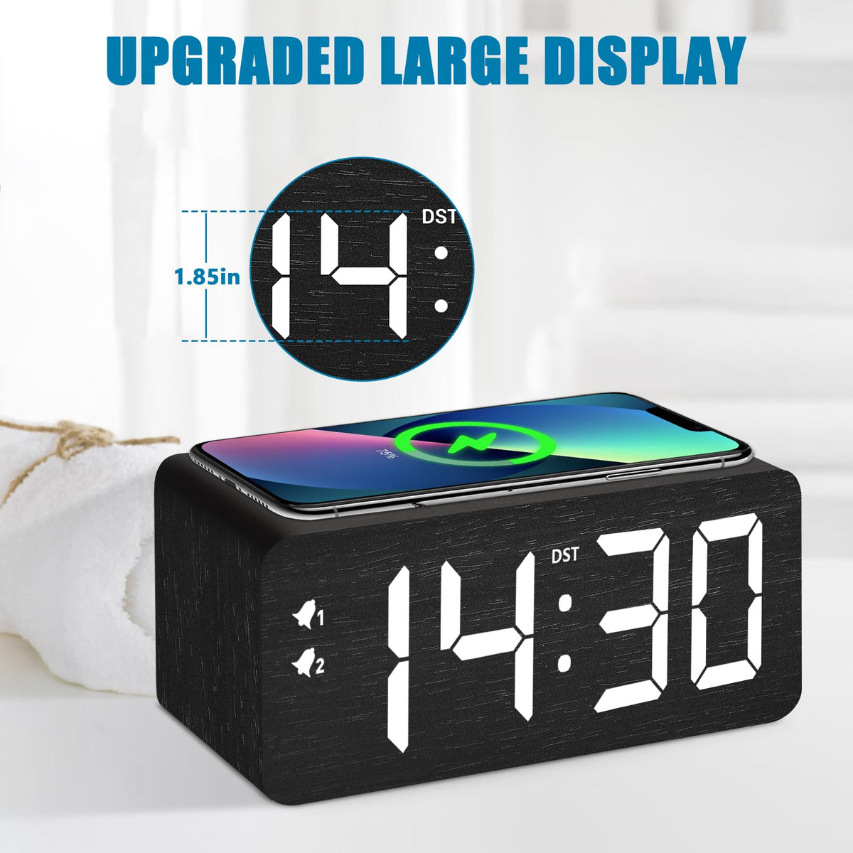 URAYCO wood clock featuring a 100-level dimmer for precise nighttime brightness.