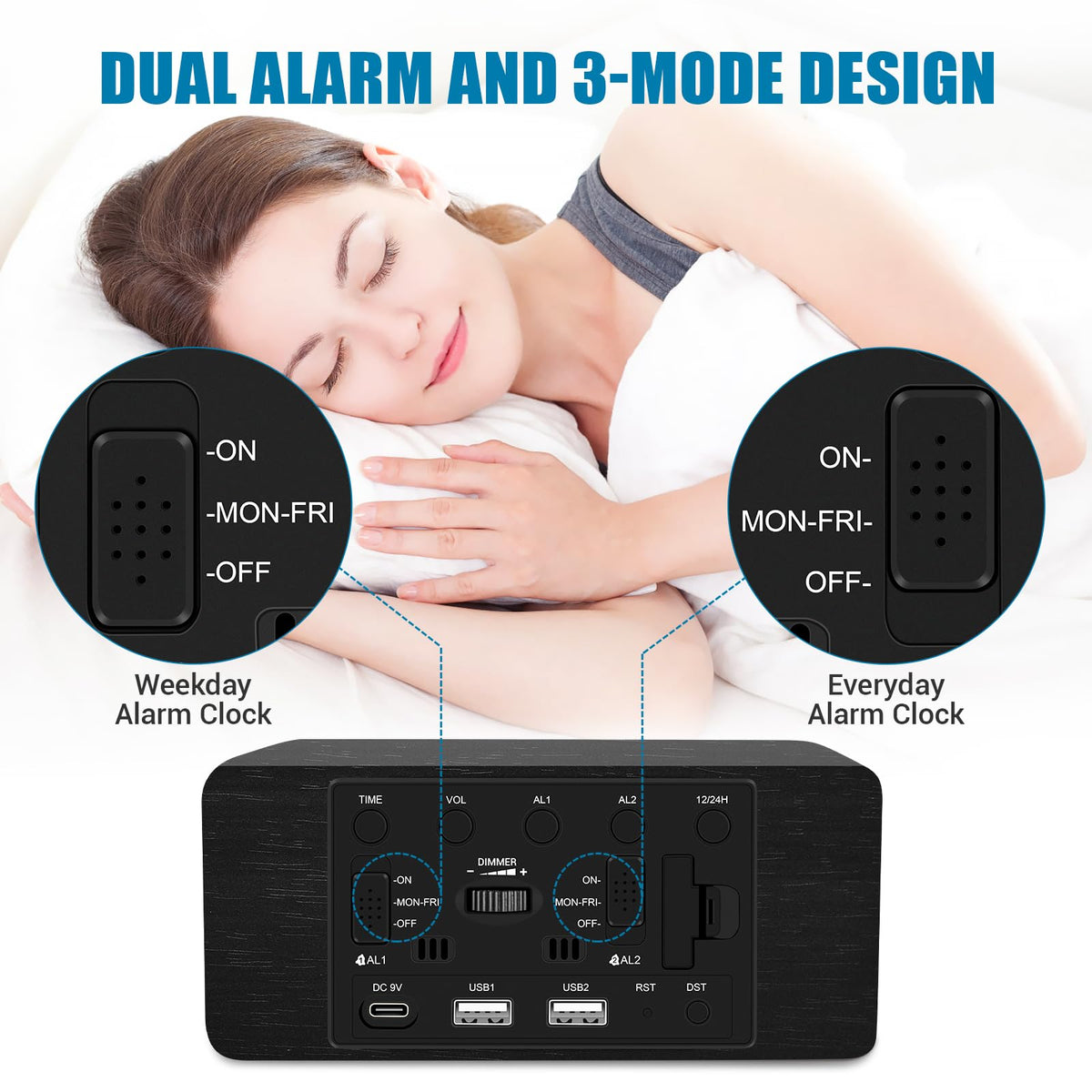 URAYCO dual alarm with DST support for easy time adjustments.