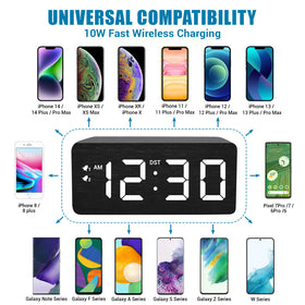 URAYCO wooden clock with dual USB ports for convenient device charging.