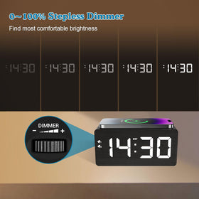 URAYCO alarm clock with 10W wireless charger for fast charging of compatible devices.