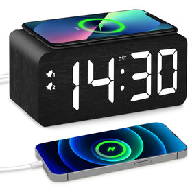 URAYCO wooden digital alarm clock with large time display for easy viewing from across the room.