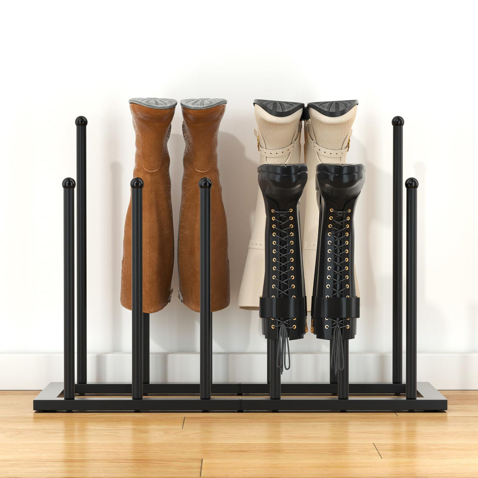 Urban Deco free standing shoe rack front view shows sturdy metal frame for boot storage
