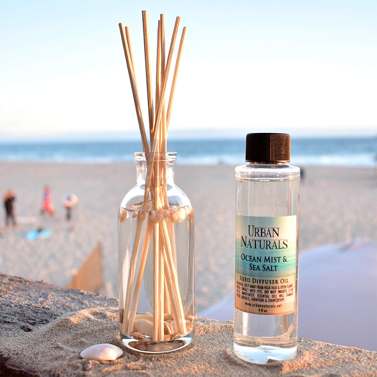 Urban Naturals Ocean Mist diffuser setup creates ambient fragrance without flames.