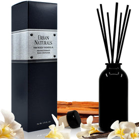 Urban Naturals smoked vanilla diffuser bottle with essential oils for long-lasting aroma.