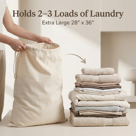 Urban Villa four-pack cotton canvas bags neatly organized for delicates and laundry.