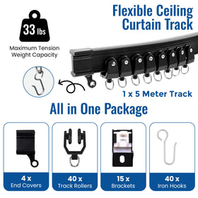 UrbanRed ceiling mount curtain track shown for quick room divisions.