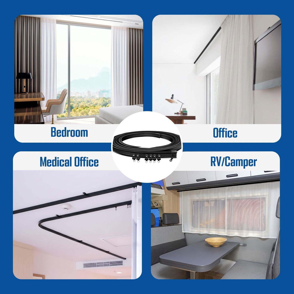 UrbanRed cut to size curtain track for a precise fit.