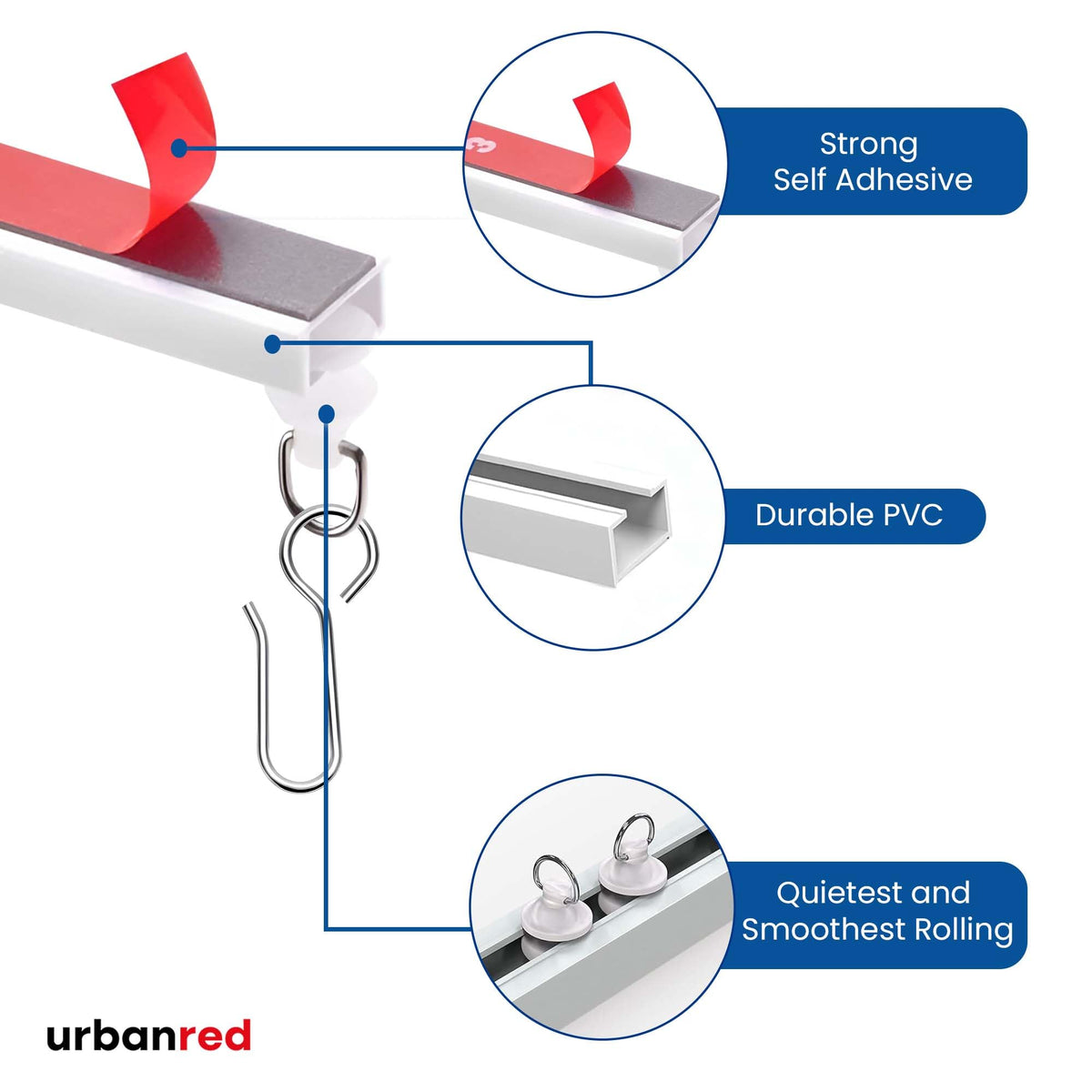 UrbanRed track rollers and hooks enable smooth curtain movement