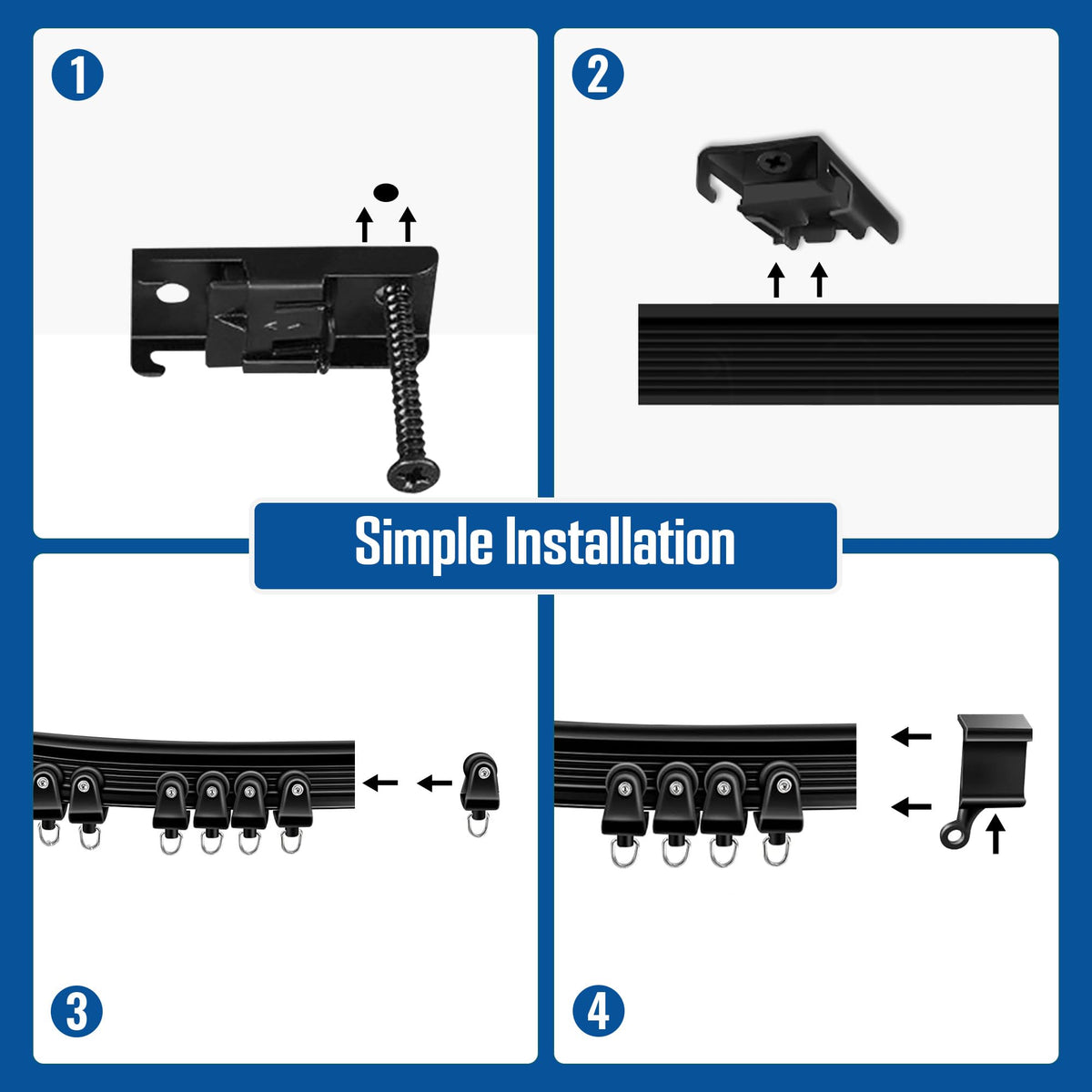 UrbanRed track rollers and hooks enable smooth curtain movement.
