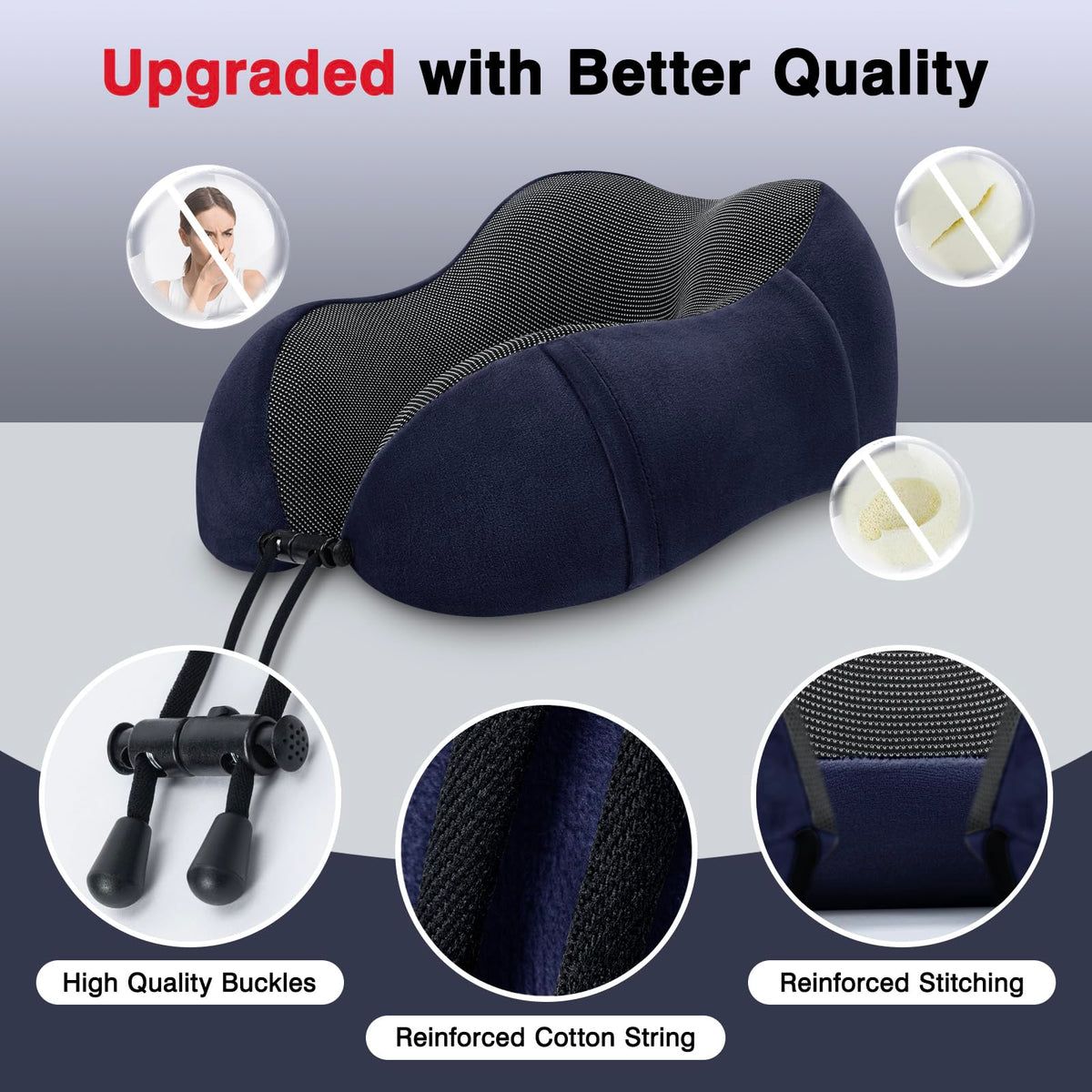urnexttour travel pillow side view highlighting adjustable rope lock for personalized fit