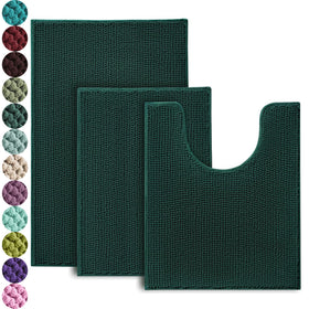 Urvoix 3-piece small mat in dark green with plush chenille for comfort
