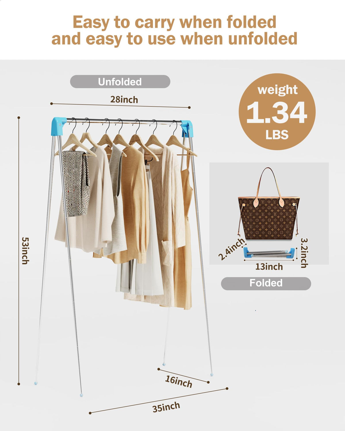 URZCT Travel Garment Rack extends to adjustable height for compact spaces.