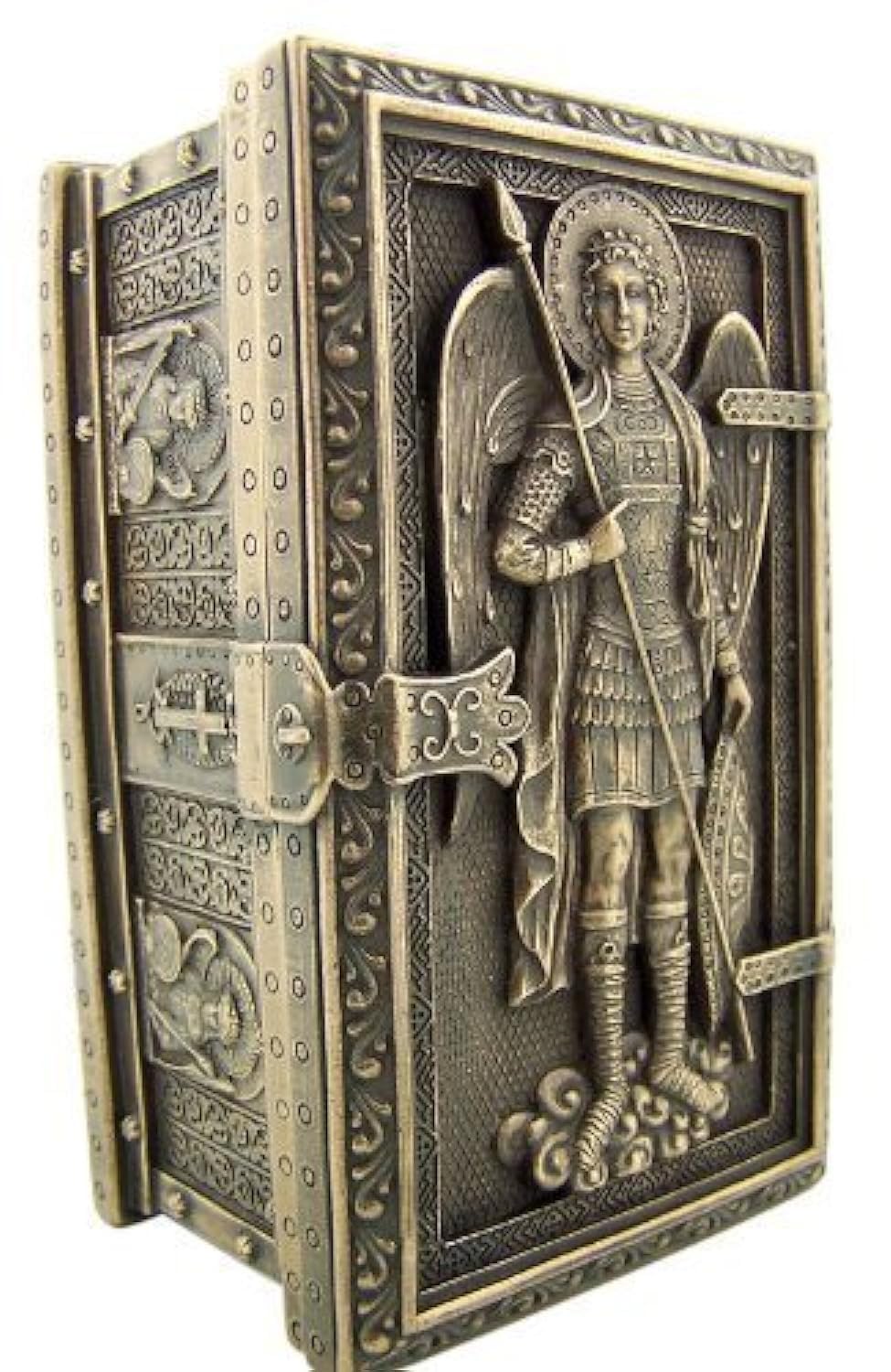 US Archangel Michael rosary framed box front view for display and safekeeping