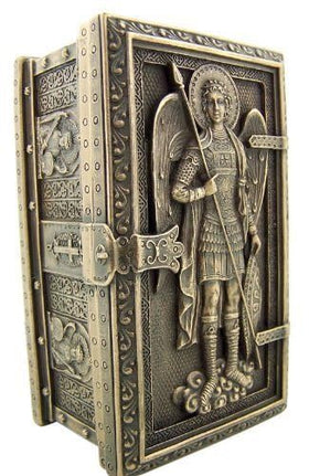 US Archangel Michael rosary framed box interior showing space for relics or mementos