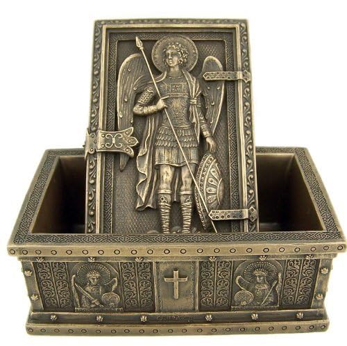 US Archangel Michael rosary framed box product shot with soft lighting