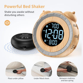 uscce dual extra loud alarm clock bed shaker control clearly visible for customizable wake