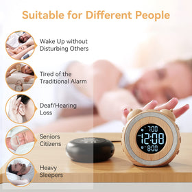 uscce dual extra loud alarm clock room scene showing wood grain bedroom setup