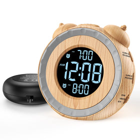 uscce dual extra loud alarm clock wood grain front view for heavy sleepers