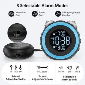 uscce loud dual alarm clock 3-level shaker; adjustable wake-up intensity
