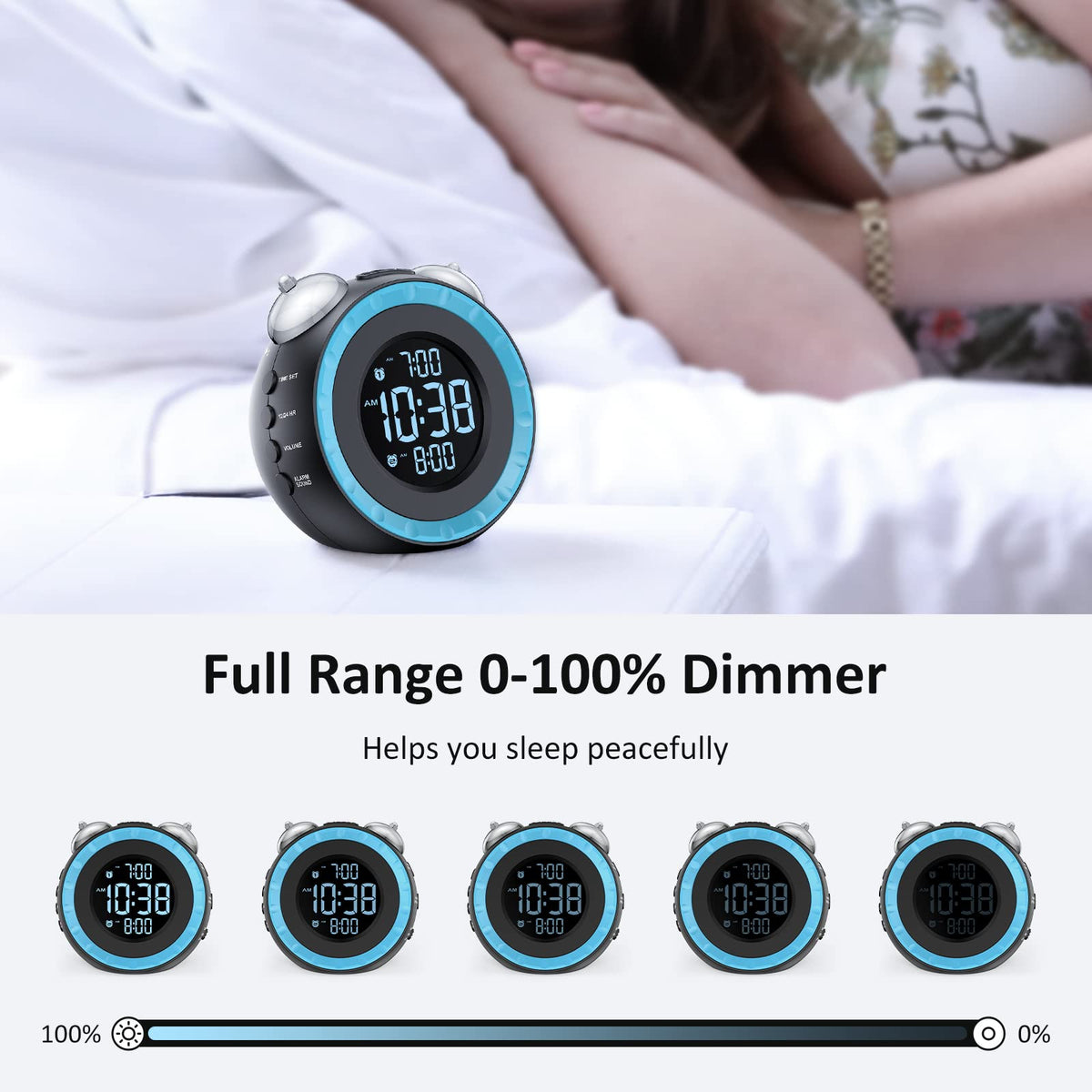 uscce loud dual alarm clock brightness dial; ideal for dark bedrooms