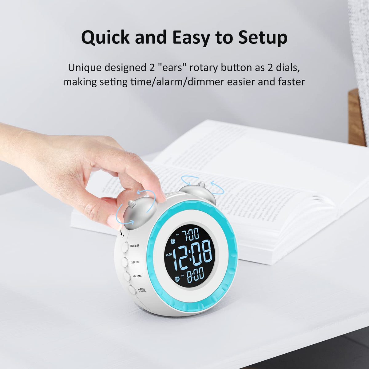 uscce clock display shows dual alarms for separate wake times, ideal for partners