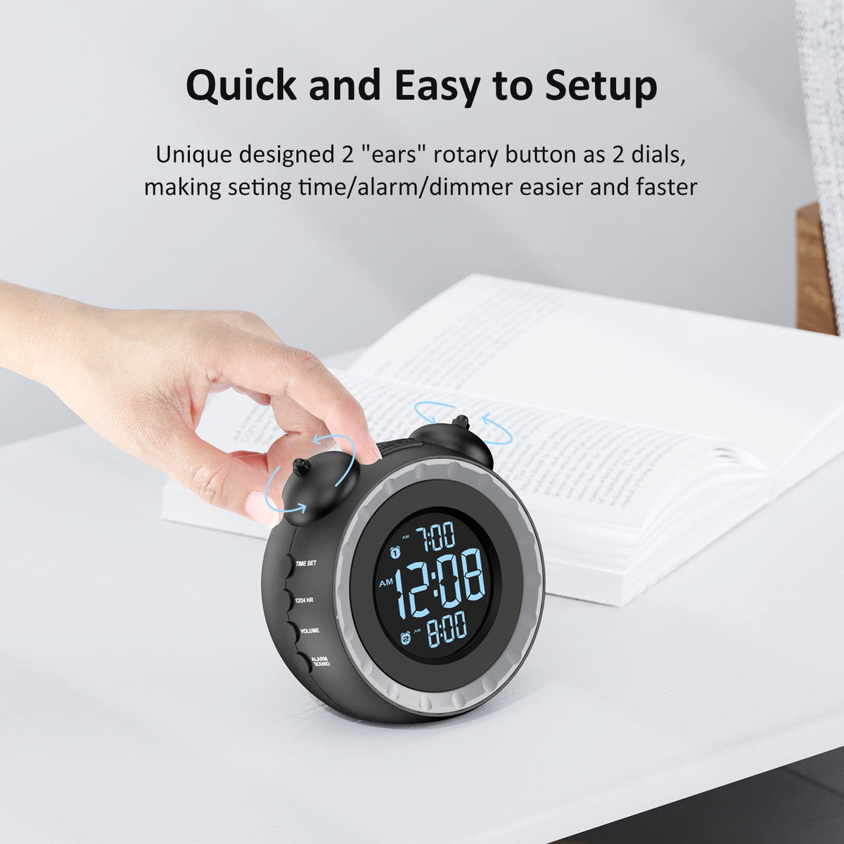 USCCE dual alarms ready for different schedules with convenient snooze.