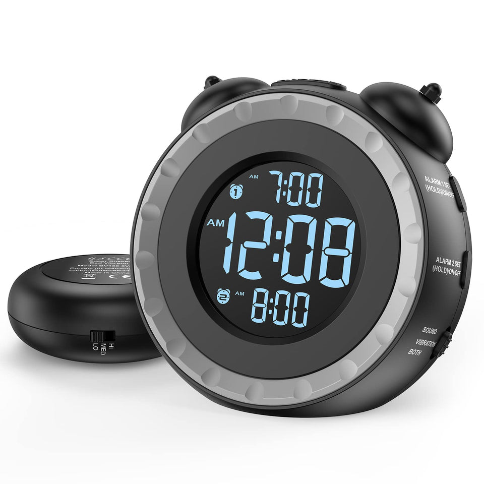 USCCE loud dual alarm clock face with intuitive controls for quick setup.