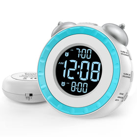 uscce loud dual alarm clock front view shows compact design and powerful bed shaker for heavy sleepers