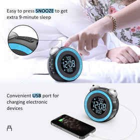 uscce loud dual alarm clock snooze 9 minutes; quick extra rest