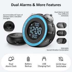 uscce loud dual alarm clock USB port; charge devices overnight