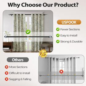 USFOOK 1 inch diameter curtain rod provides solid support for heavy drapery