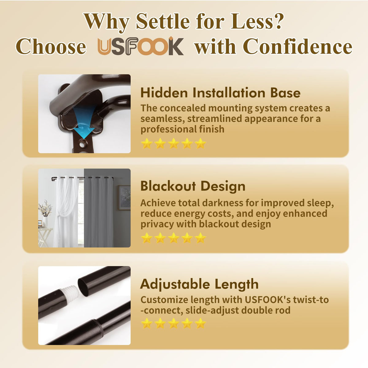 USFOOK supports light to medium curtains with reliable stability.