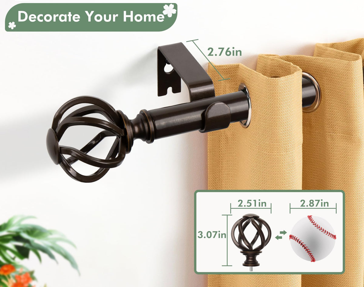 USFOOK bronze rod showing 7-8 inch diameter for sturdy drapery support.