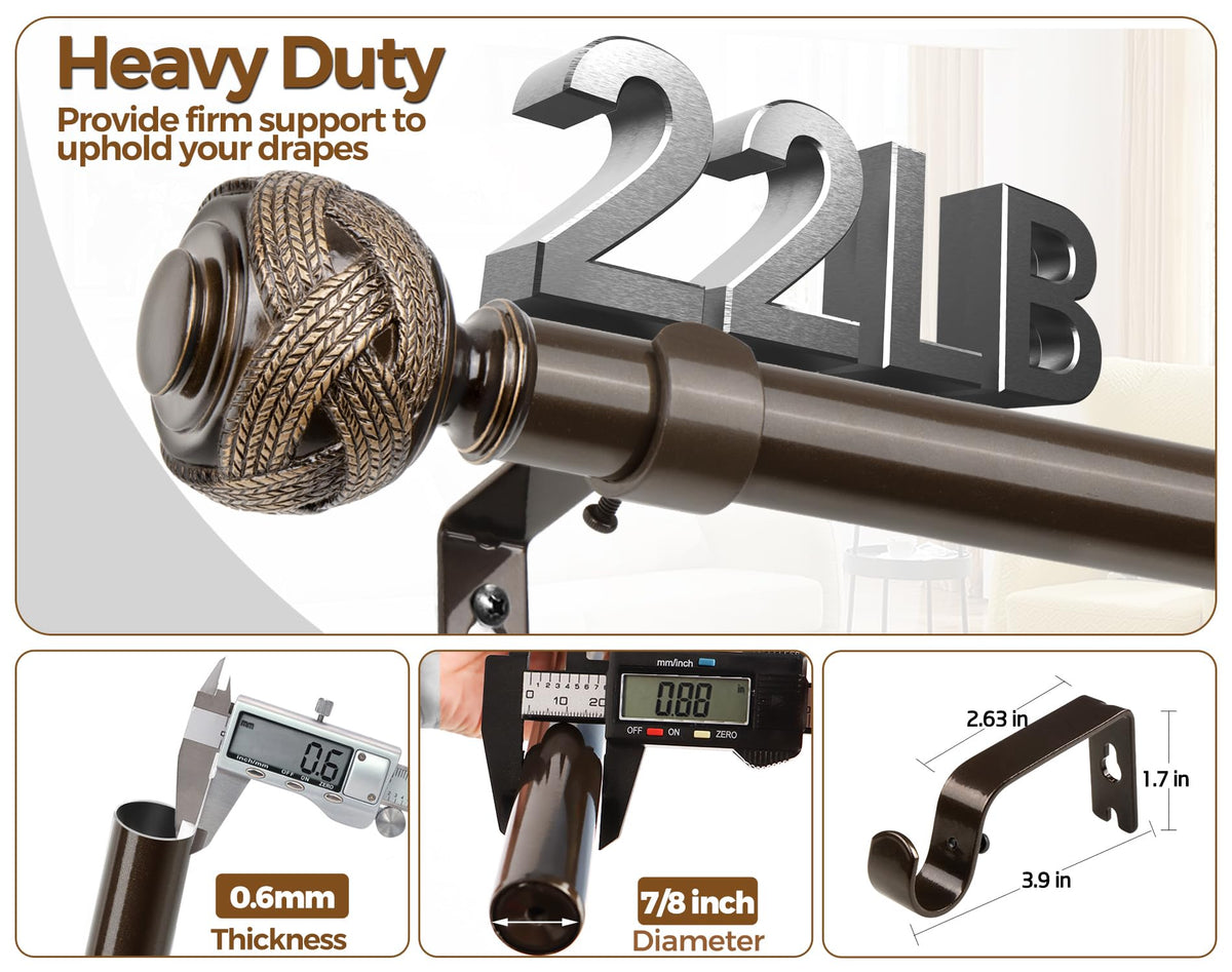 USFOOK bronze curtain rod 7-8 inch diameter provides sturdy support