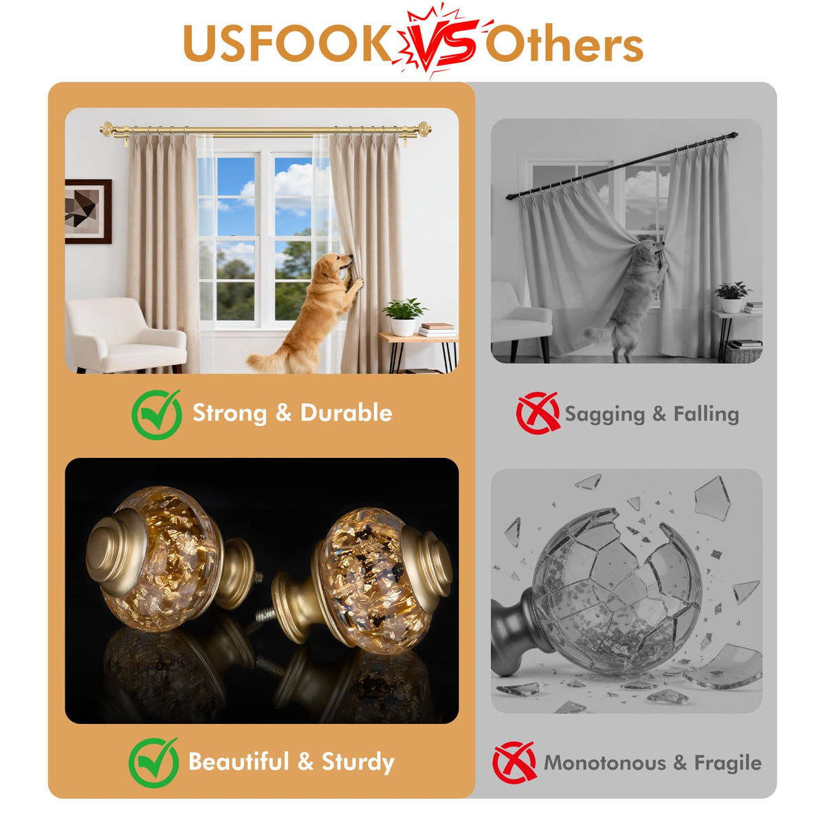 USFOOK crystal gold finial detail adds subtle luxury.