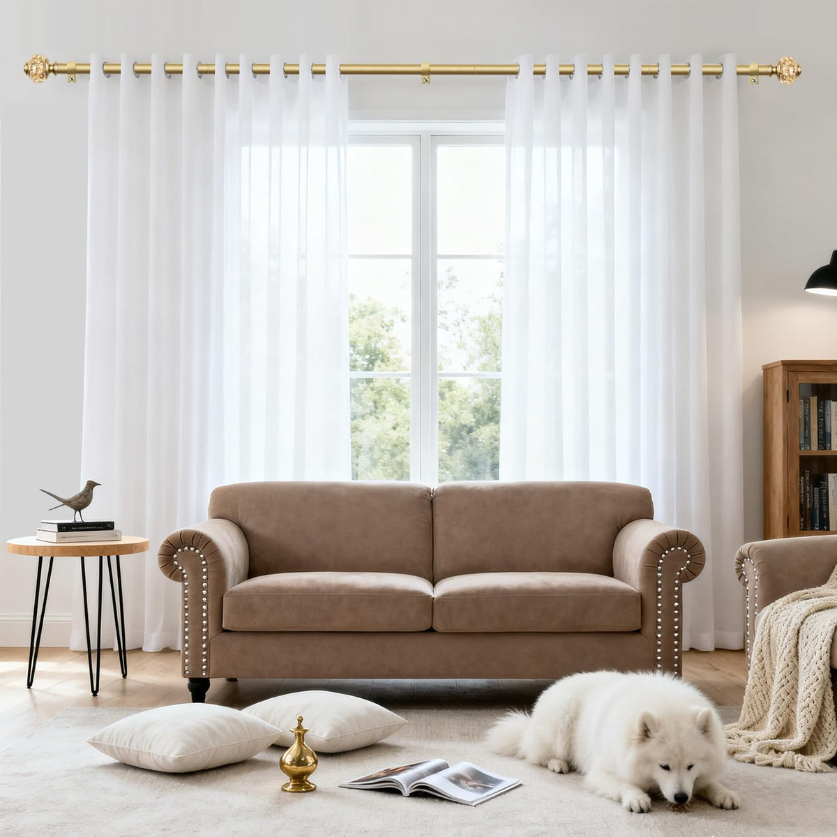 USFOOK crystal finial curtain rod adds a luxurious translucent accent.