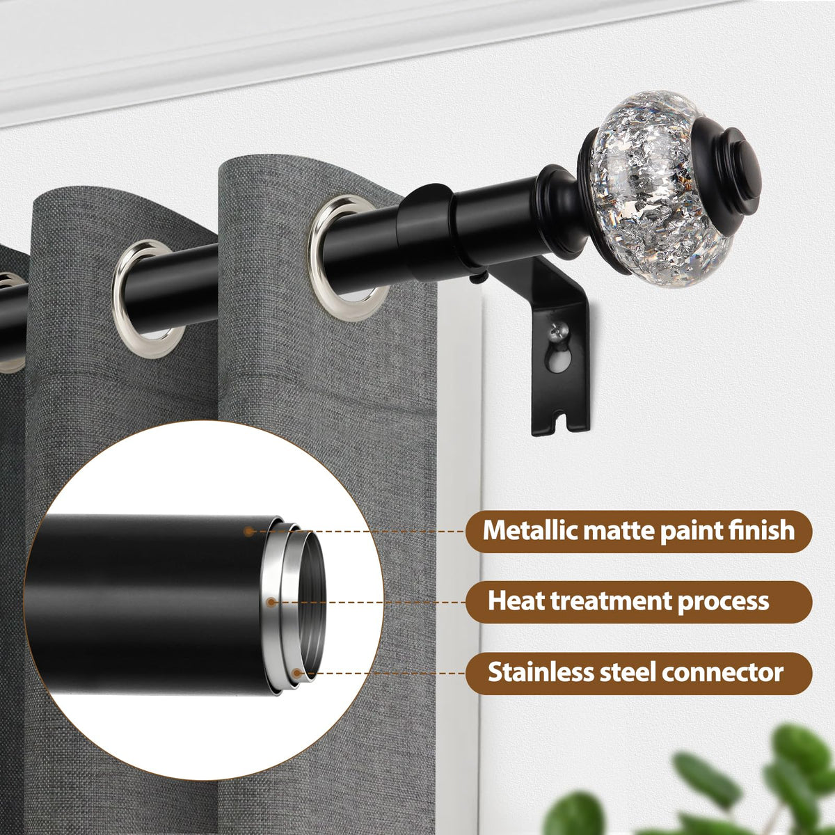 USFOOK crystal-bling finial adds elegant decorative touch