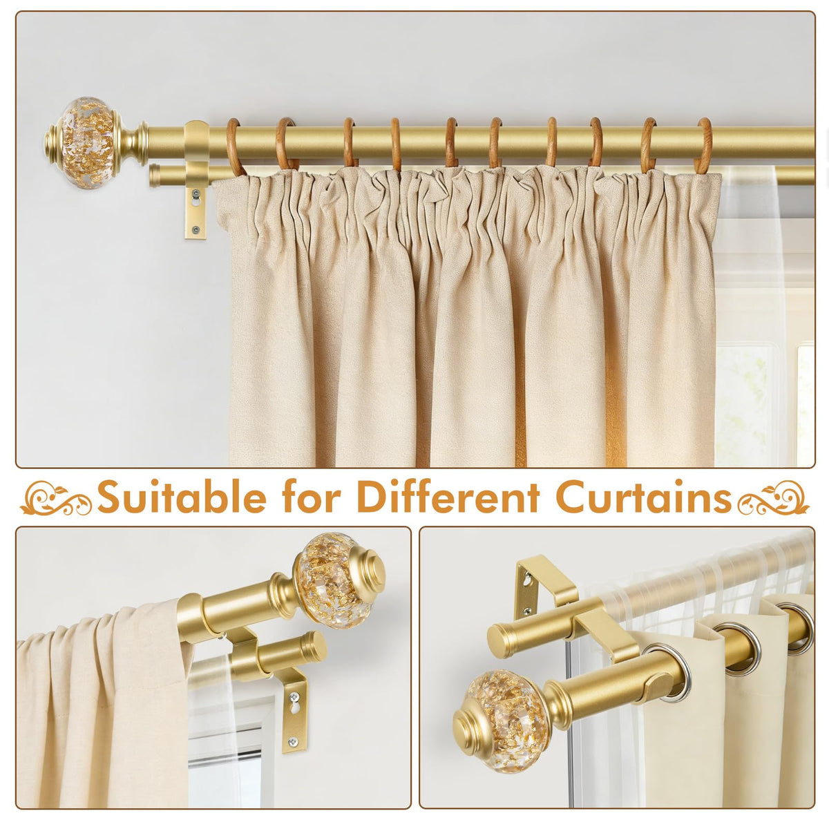USFOOK double rod glide ensures smooth curtain operation