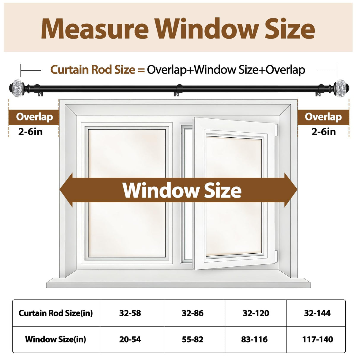 USFOOK extendable 32 to 86 inches length fits many windows