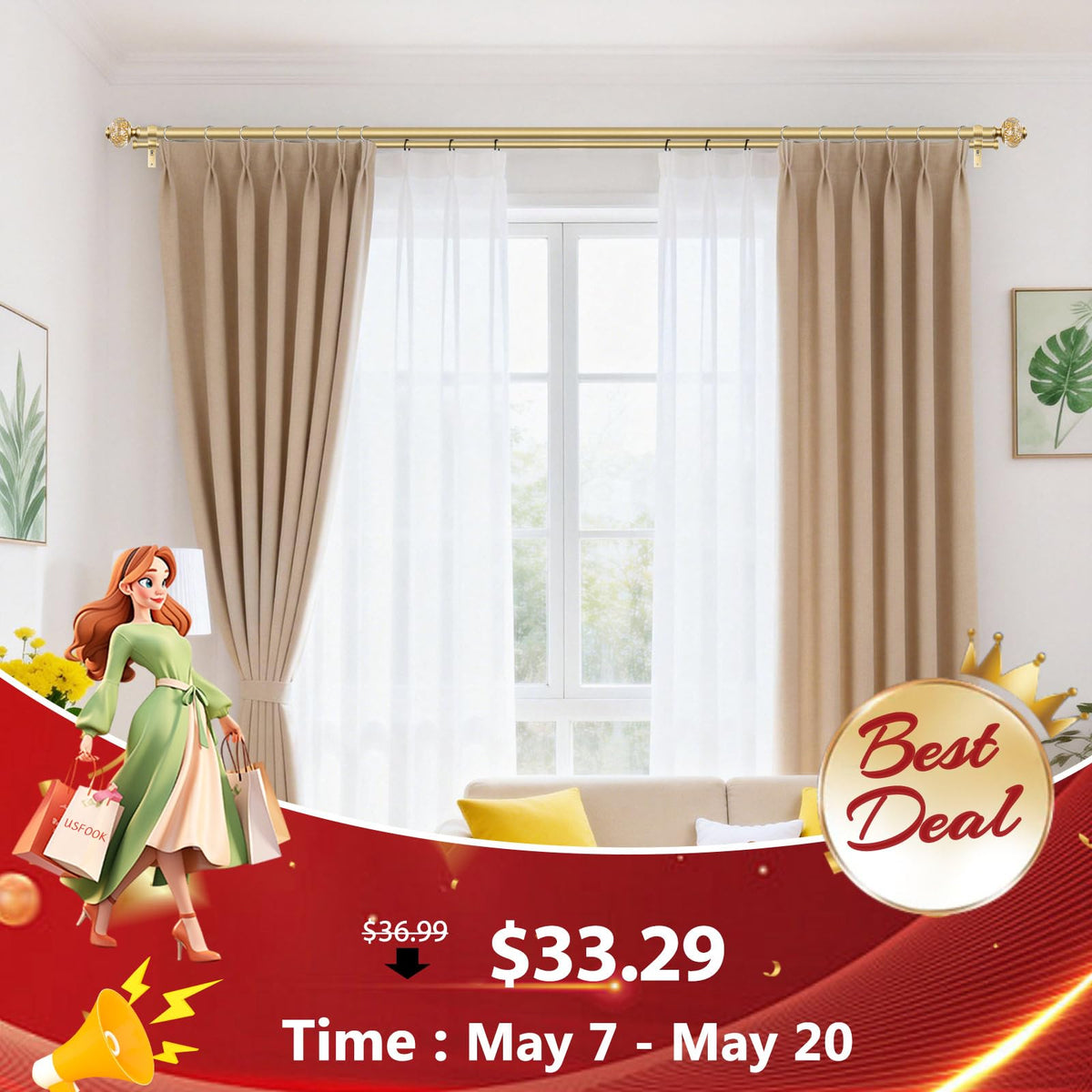 USFOOK gold crystal finials sparkle to enhance window decor