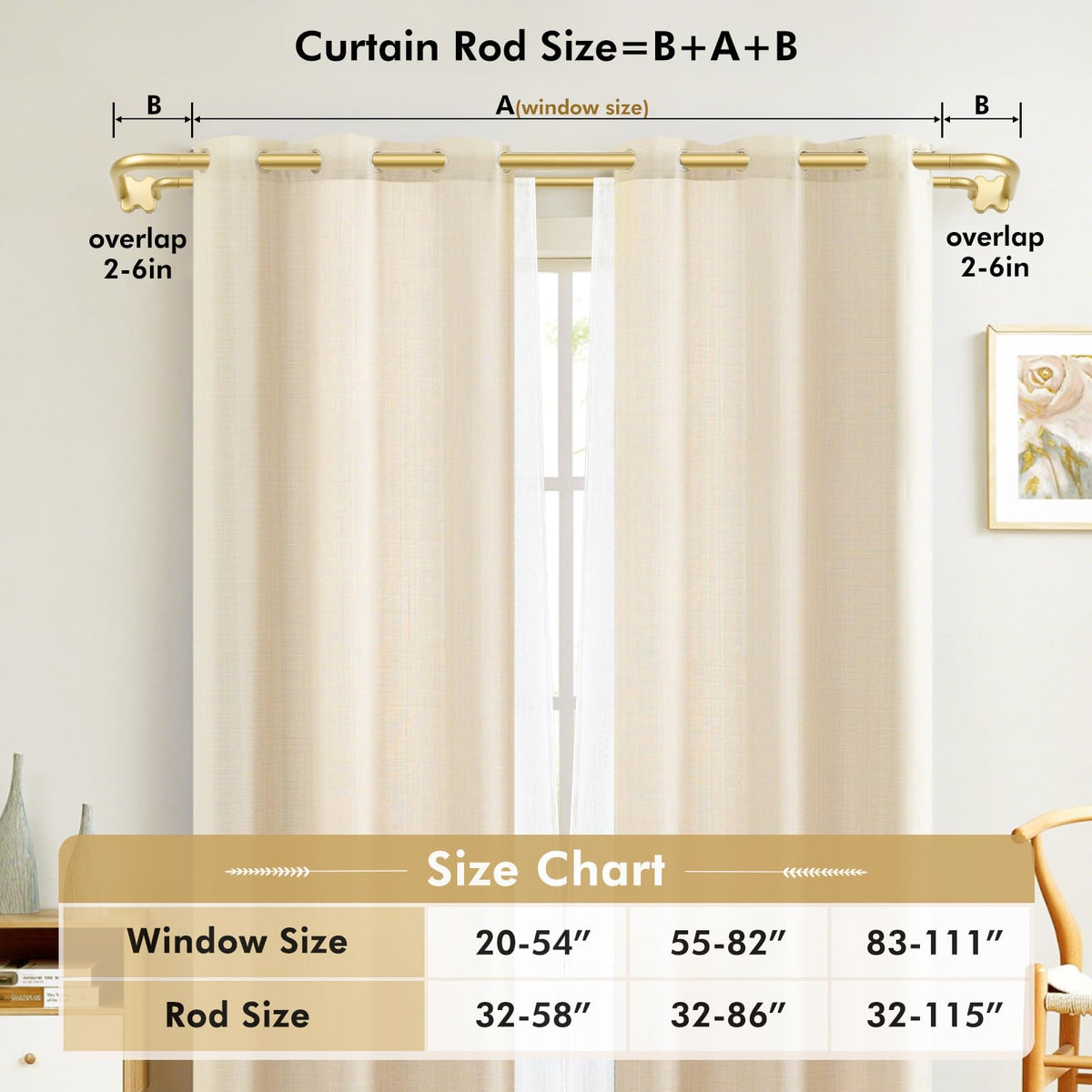 USFOOK gold double curtain rod easy installation pack for fast setup