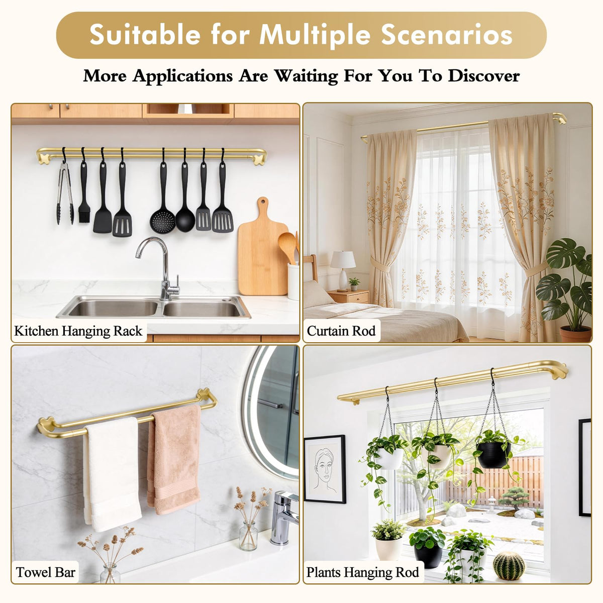 USFOOK gold double curtain rod screws and anchors included for quick setup