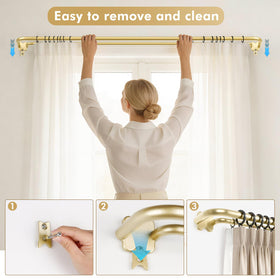 USFOOK gold double curtain rod wrap-around ends block side light and boost privacy