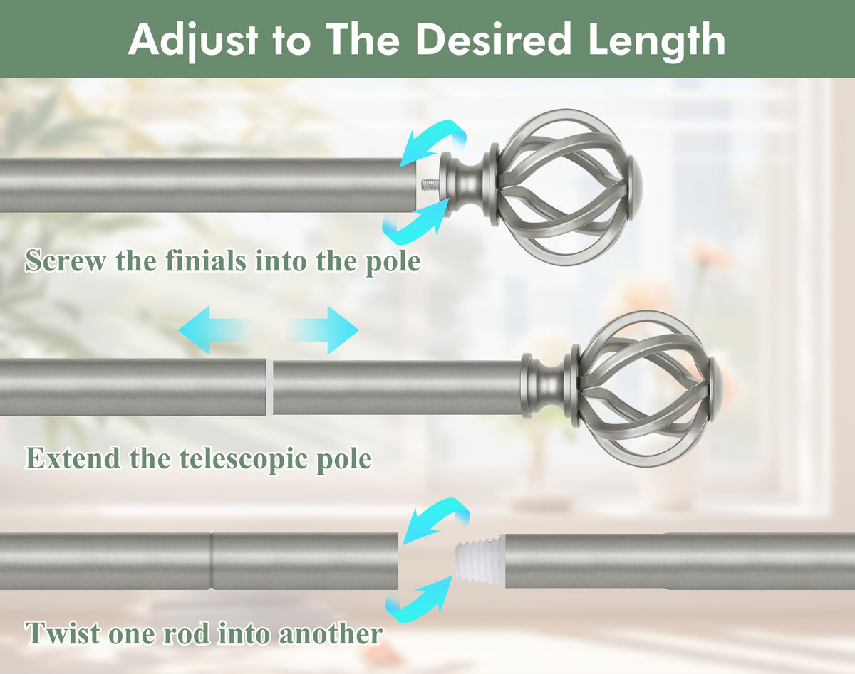 USFOOK antique silver twisted finials elevate room aesthetics.