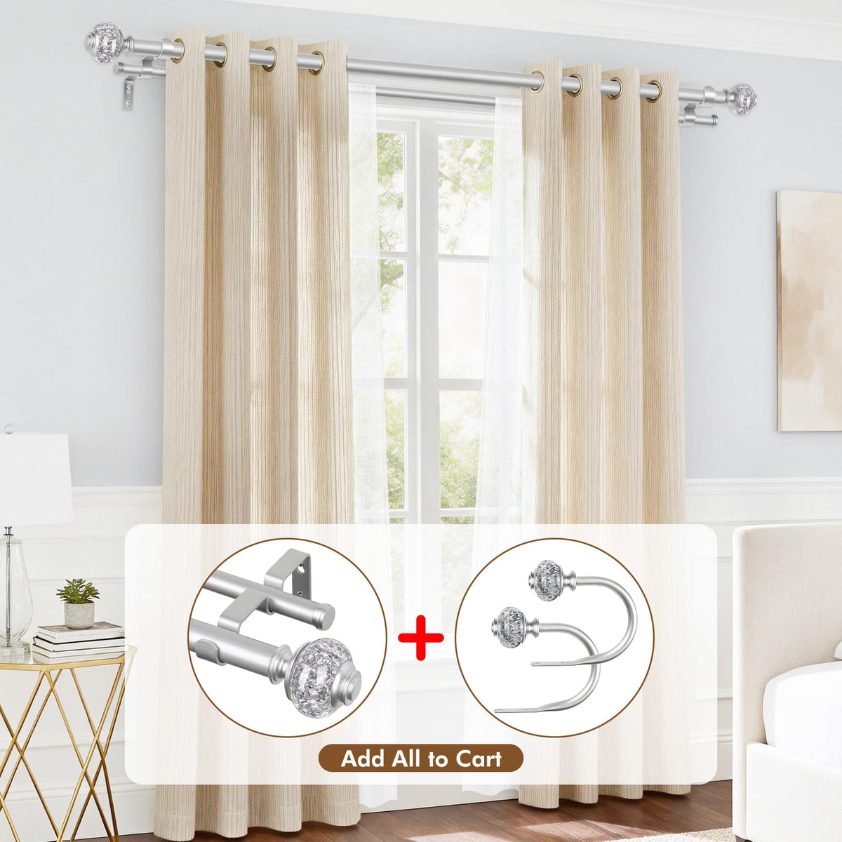 USFOOK living room setup with elegant curtain rod