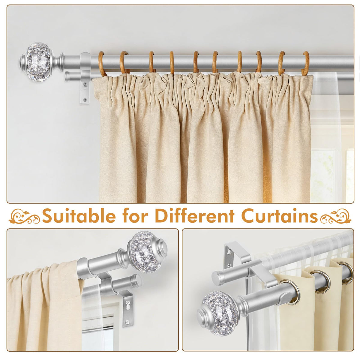 USFOOK silver finish dual rod complements modern interiors