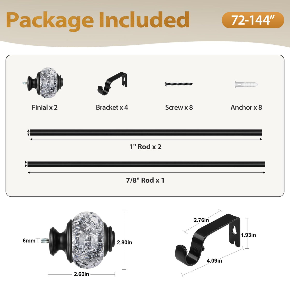 USFOOK durable rod ideal for sliding door window treatments