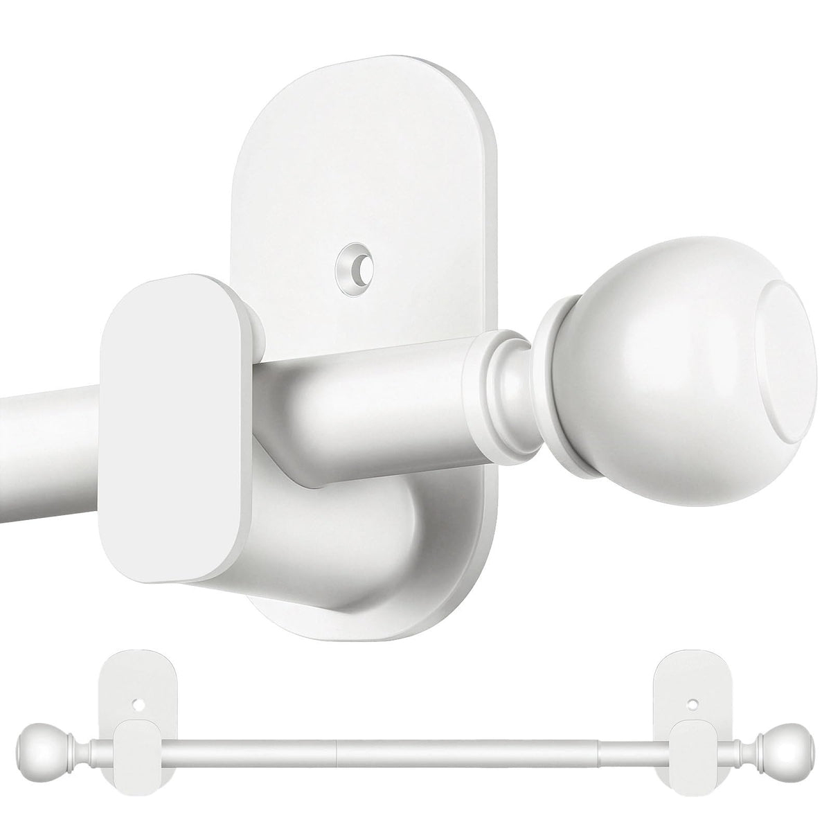 USFOOK white no drill curtain rod assembly for quick damage-free mounting in rentals.